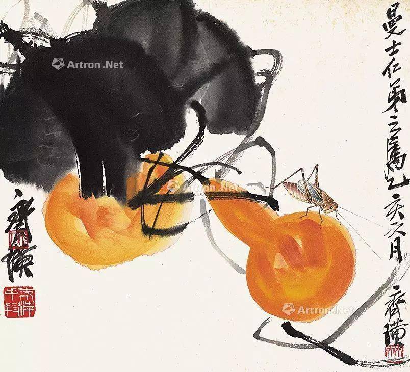 徐湛花鸟画教学:葫芦和柿子的写意画法!