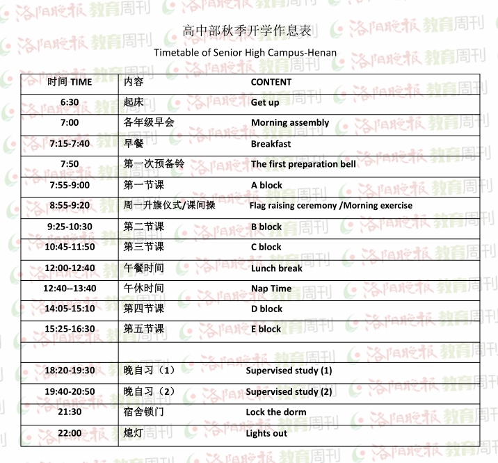 洛阳热门初中课表作息时间大比拼市二外地矿华洋