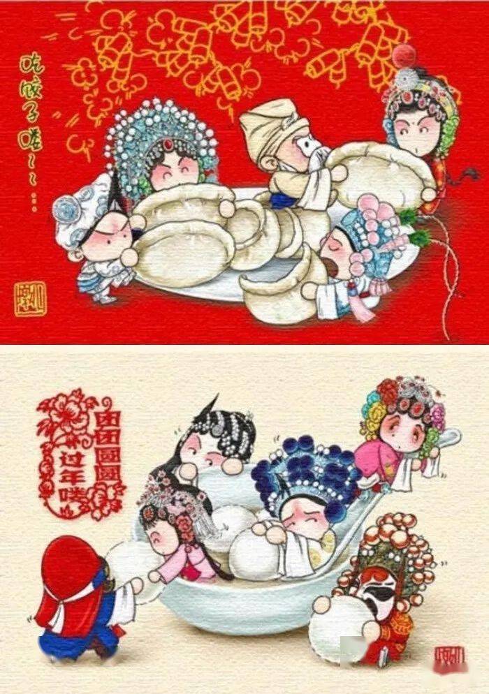 当京剧遇到美食,这插画把我看饿了_胖不墩儿