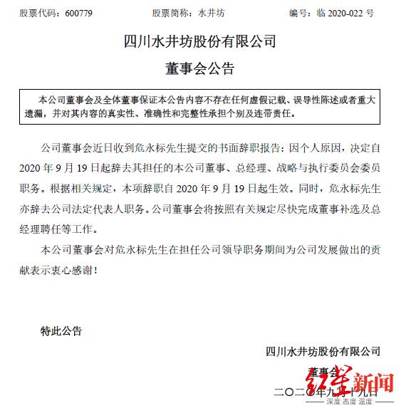 本局|红星资本局｜水井坊总经理危永标离职，上任仅14月 9年四度换帅，谁是下一位