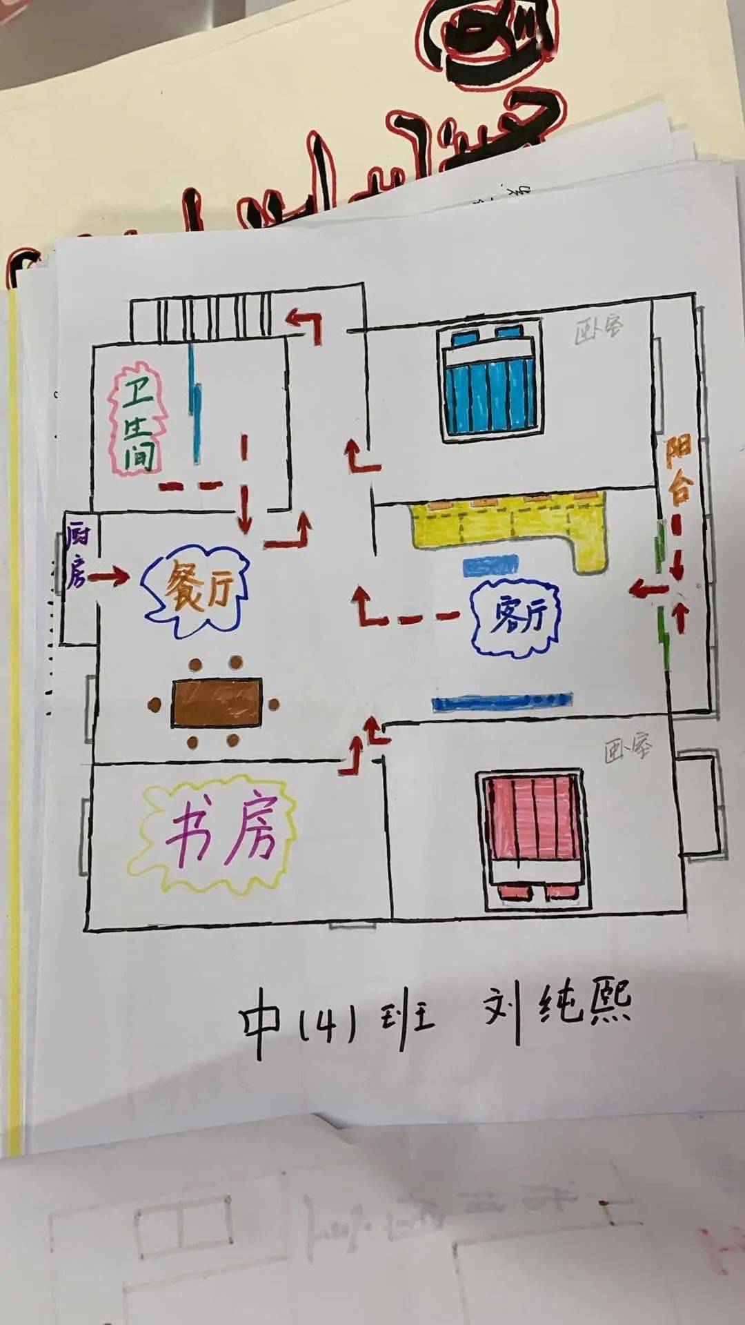 安全意识,掌握逃生技能,我园布置了这份特殊的作业:画一张家庭疏散