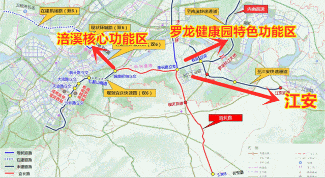 还连接将要建设的 李庄长江大桥,罗龙长江大桥和 江安快速通道