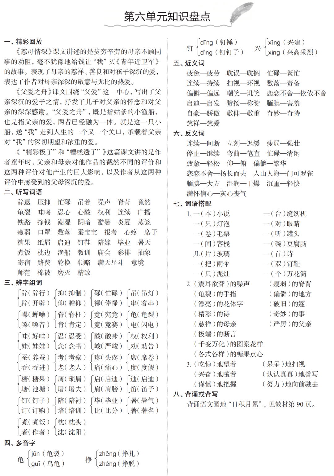 语文五年级上册第1-8单元知识盘点200930