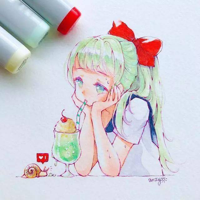 马克笔手绘|一组超级萌的手绘,小女生的画风太萌啦