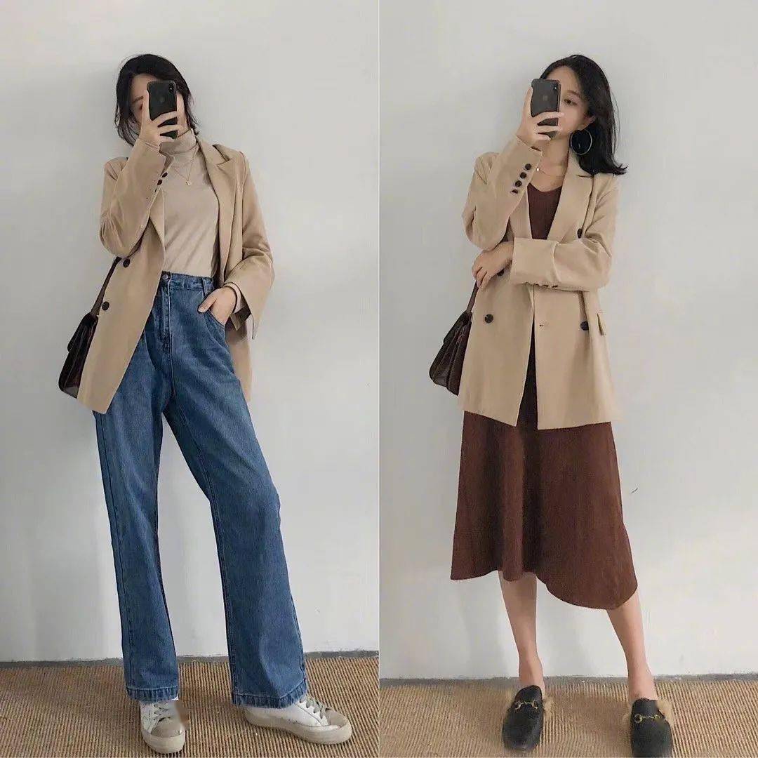 卡其|18套初秋“温柔低调”的质感通勤穿搭!