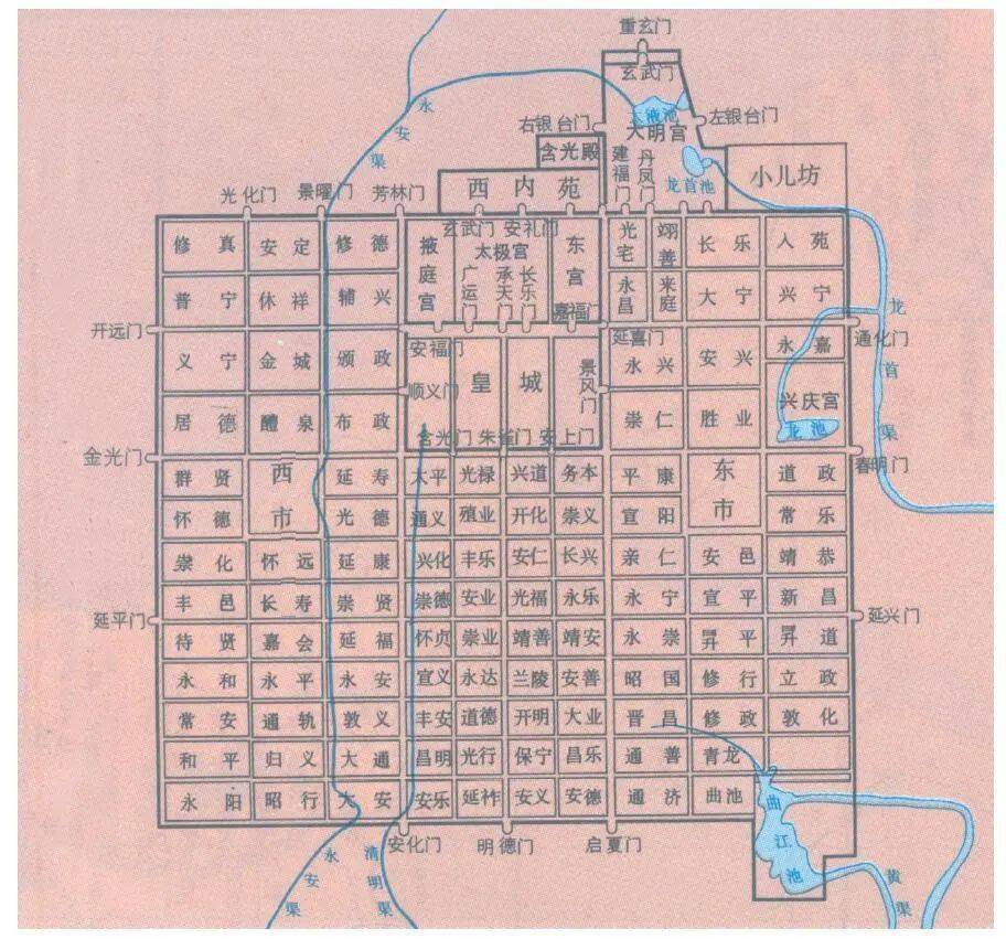 唐长安城简图本文部分内容和图片来自《中国古都城地图》速读大中国