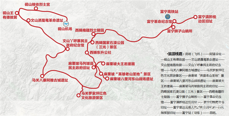 让我们循着这条红色旅游线路,感受文山的红色精神力量.
