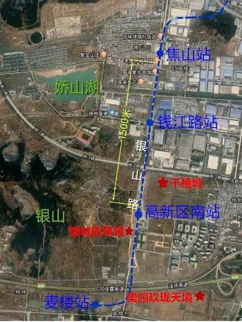 地铁3号线在银山路上设有3站,从北到南分别是: 焦山站,钱江路站,高新