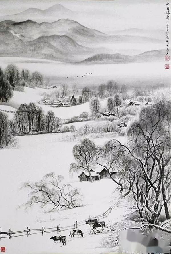 国画中的田园:白水明田外,碧峰出山后!