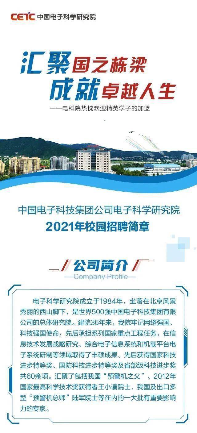 安家费15~50万:中国电子科技集团公司电子科学研究院2021校园招聘