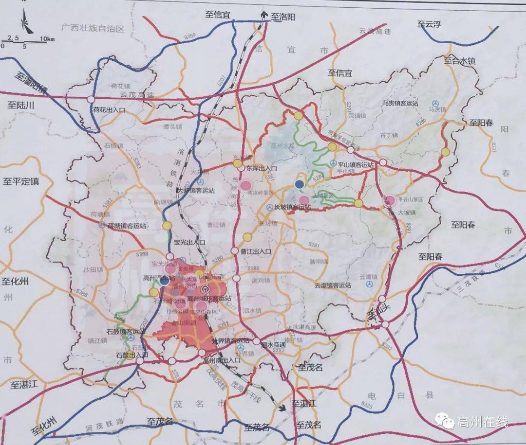 从《高州市城市总体规划2011-2035》市域交通规划图可以看到:阳春至