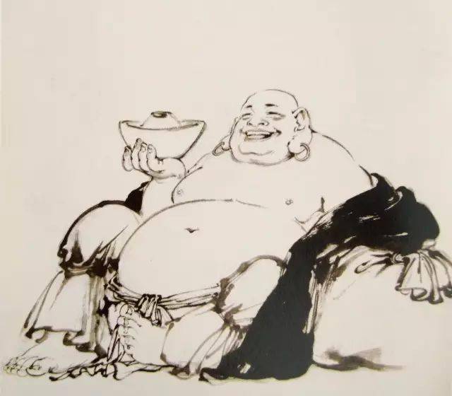 国画教程：《布袋和尚》画法和步骤_花青
