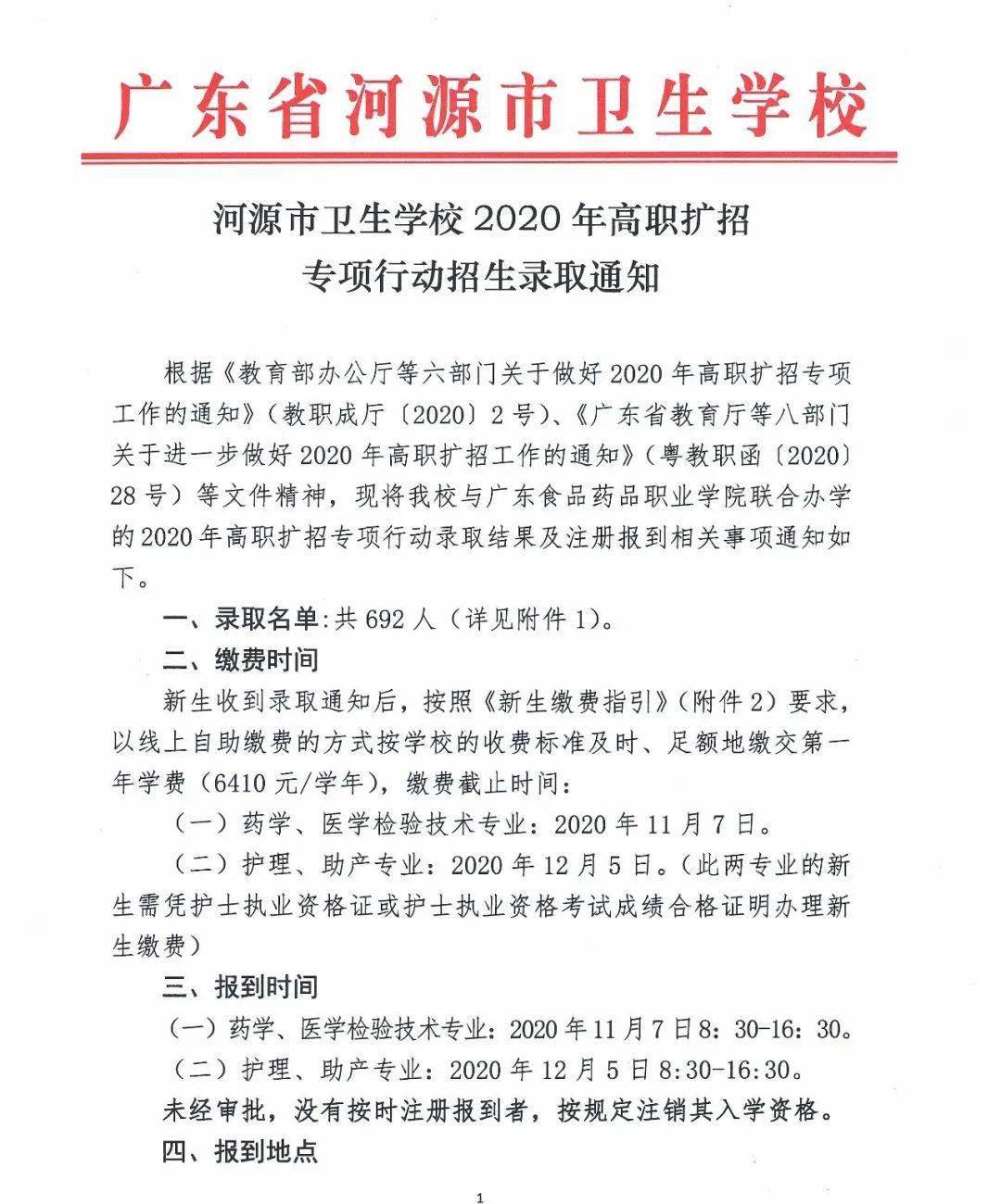 " 河源市卫生学校2020年高职扩招专项行动录取名单 " 河源市卫生学校