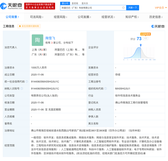 阿里巴巴成立新公司 经营范围含