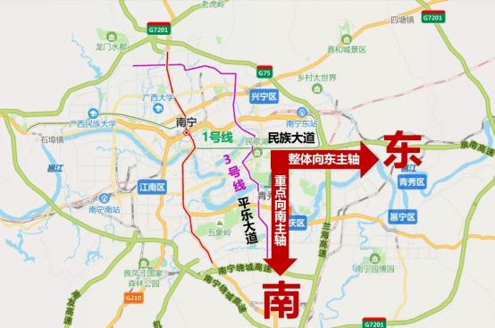 从南宁地图看两条大道