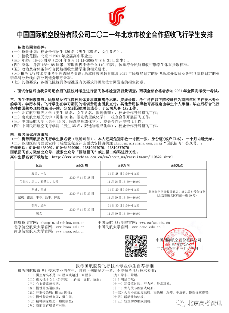 南航|招飞丨国航、南航、东航2021年在京招飞计划发布！