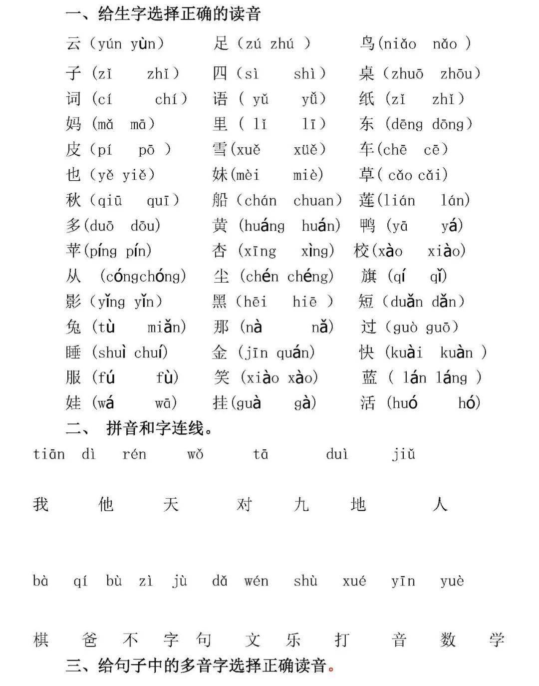 部编版一年级语文音节拼读全汇总拼音学习重点生字练习强化版