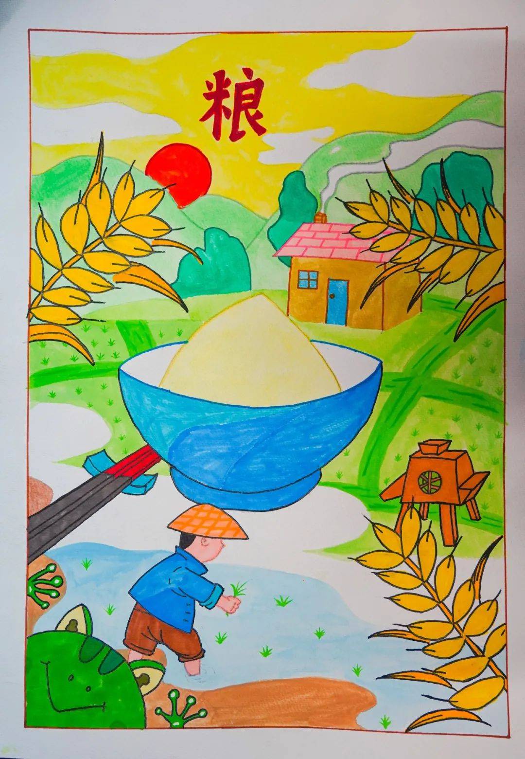 德育处特别开展了"节约粮食"的主题书画活动,发动全体师生通过绘画