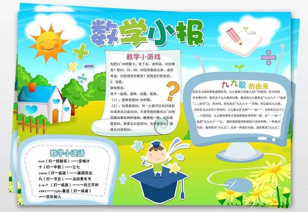 趣味数学手抄报,让孩子们动手写一写,画一画,有趣的记住知识点_小学