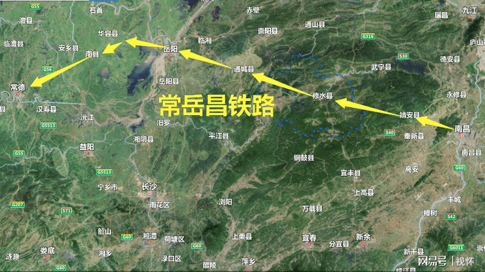 跨南潦河在奉新县城北通过,经靖安县西南,继续西行经石门乡到达修水县