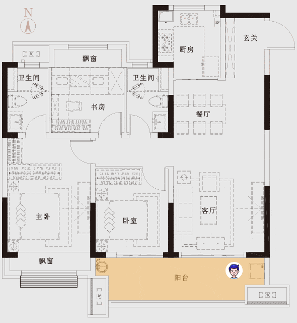 用家的味道治愈一天的疲惫 ○ 港龙美的丨云筑户型图 part4 阔景阳台