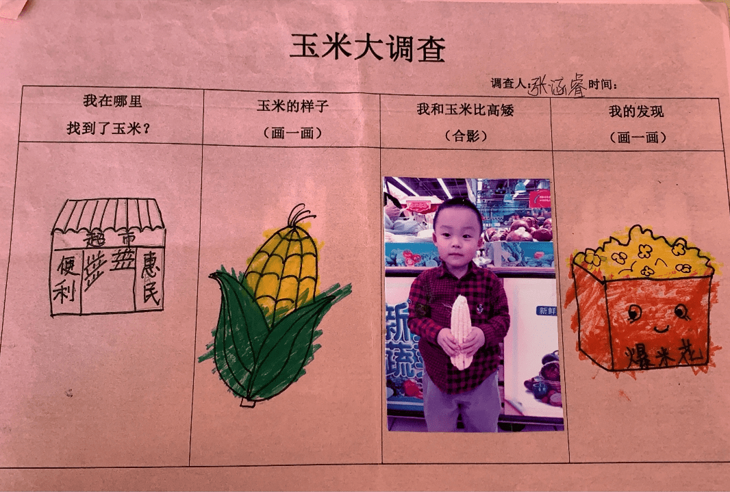 分发调查表,家长带领幼儿寻找生活