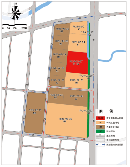 《奉化东郊区块控制性详细规划》fh25-02-33等地块周边道路,用地性质