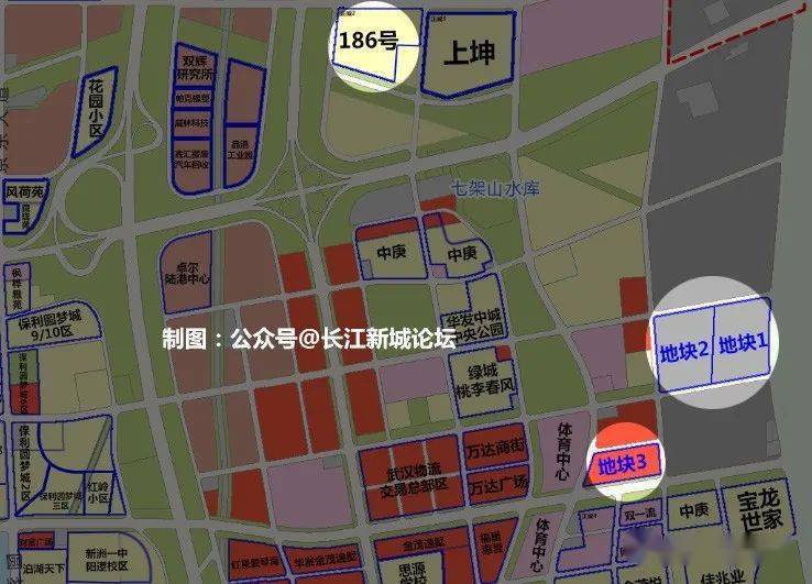 p(2020)185号打包地块位于新洲区阳逻经济开发区,含三块地,其中