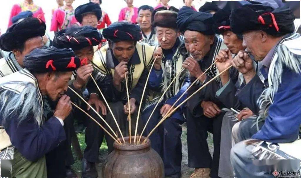 中国西南多个少数民族都有 喝"砸酒" 的习俗,图为羌族百姓在喝"砸酒".