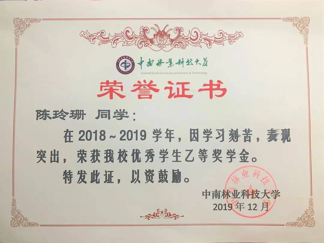 其中国家奖学金2次,陶铸奖学金1次,以及优秀干部,三好学生等奖项