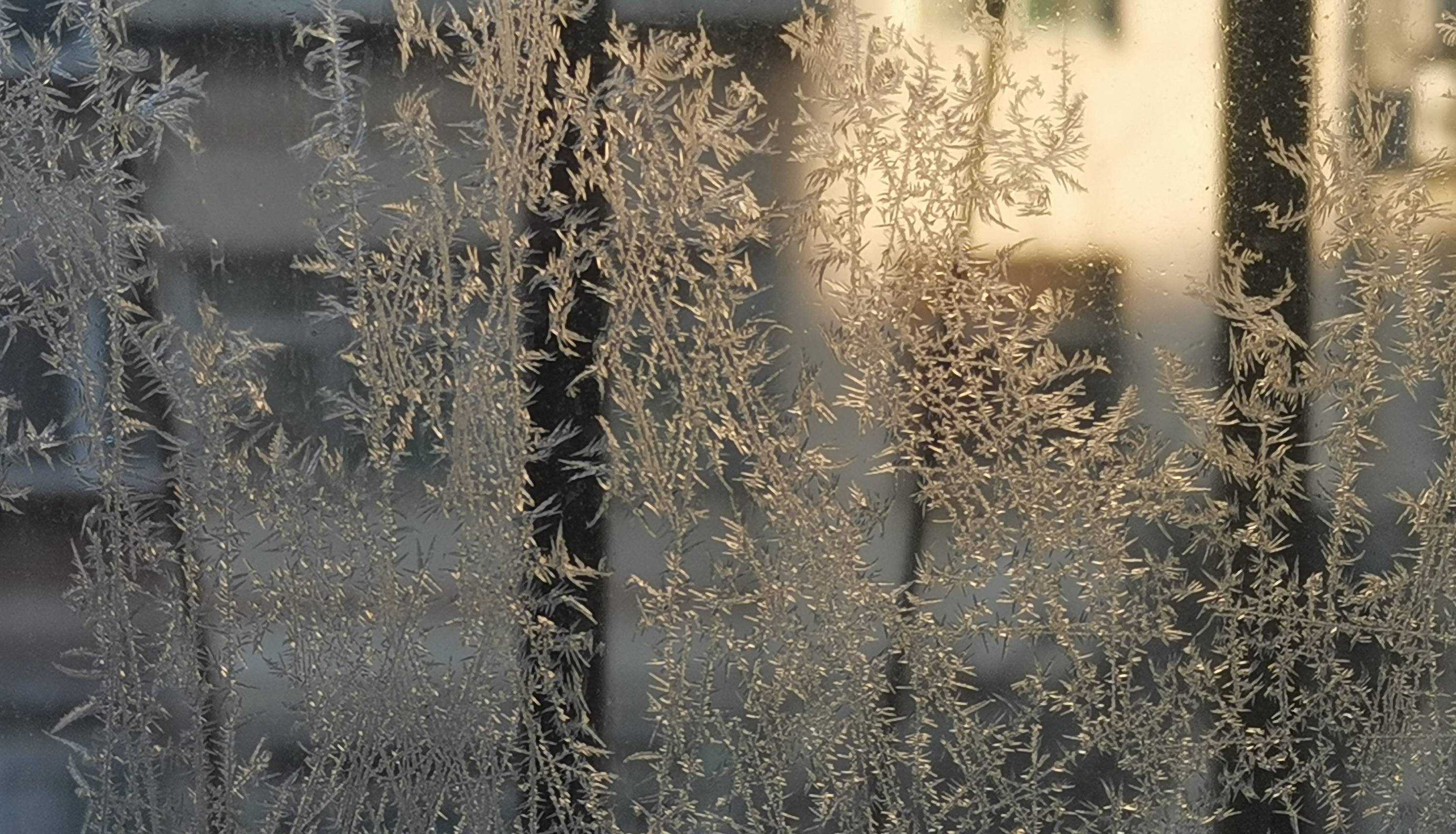 窗户上精致美丽的冰花