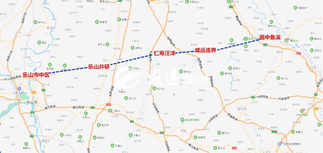 的资中至铜梁高速公路,向西经威远县,仁寿县,井研县,止于乐山市市中区