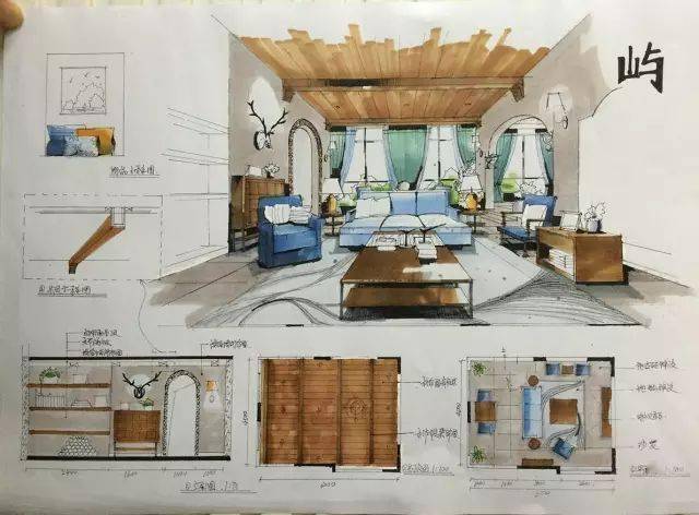 室内设计手绘马克笔上色快题分析图解