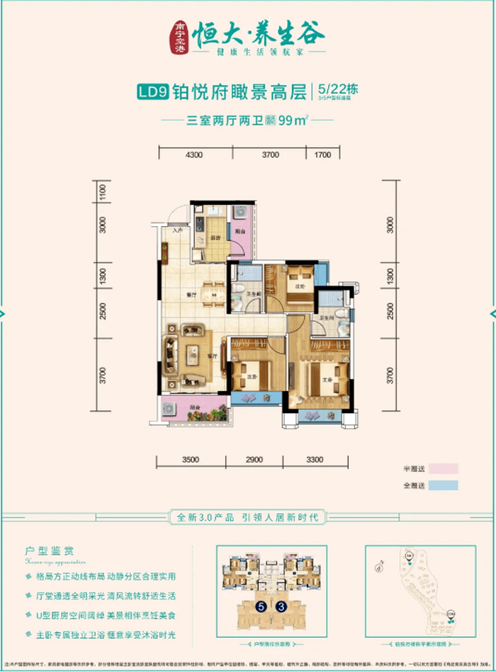 恒大养生谷99㎡户型