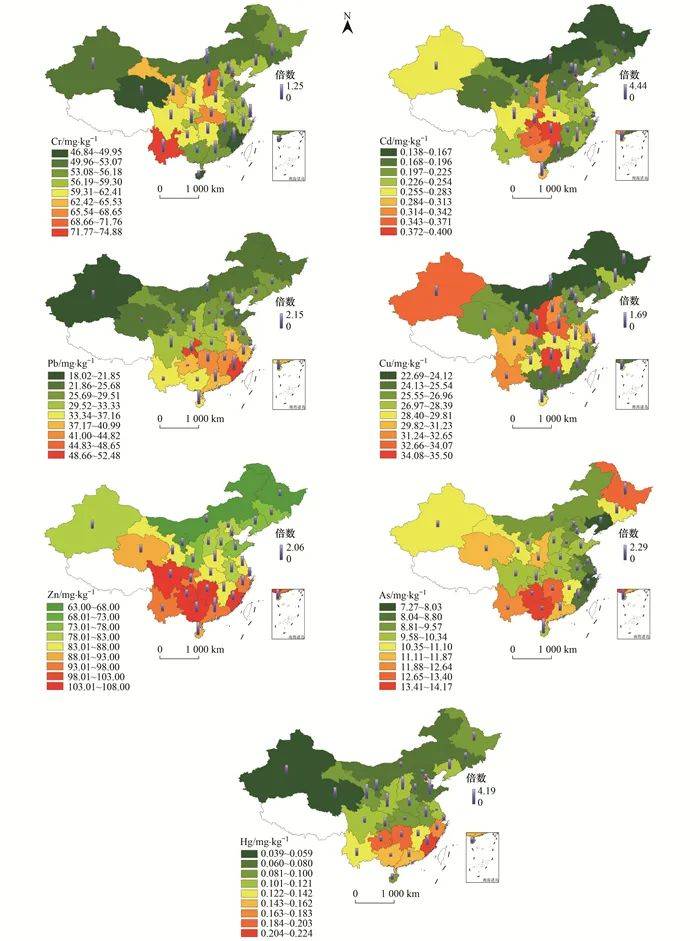 中国农田土壤重金属空间分布特征及污染评价
