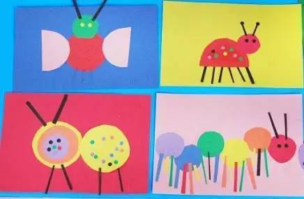 剪刀制作步骤:剪一些圆形,半圆形卡纸,用胶水粘一粘,一只小蜜蜂就做好