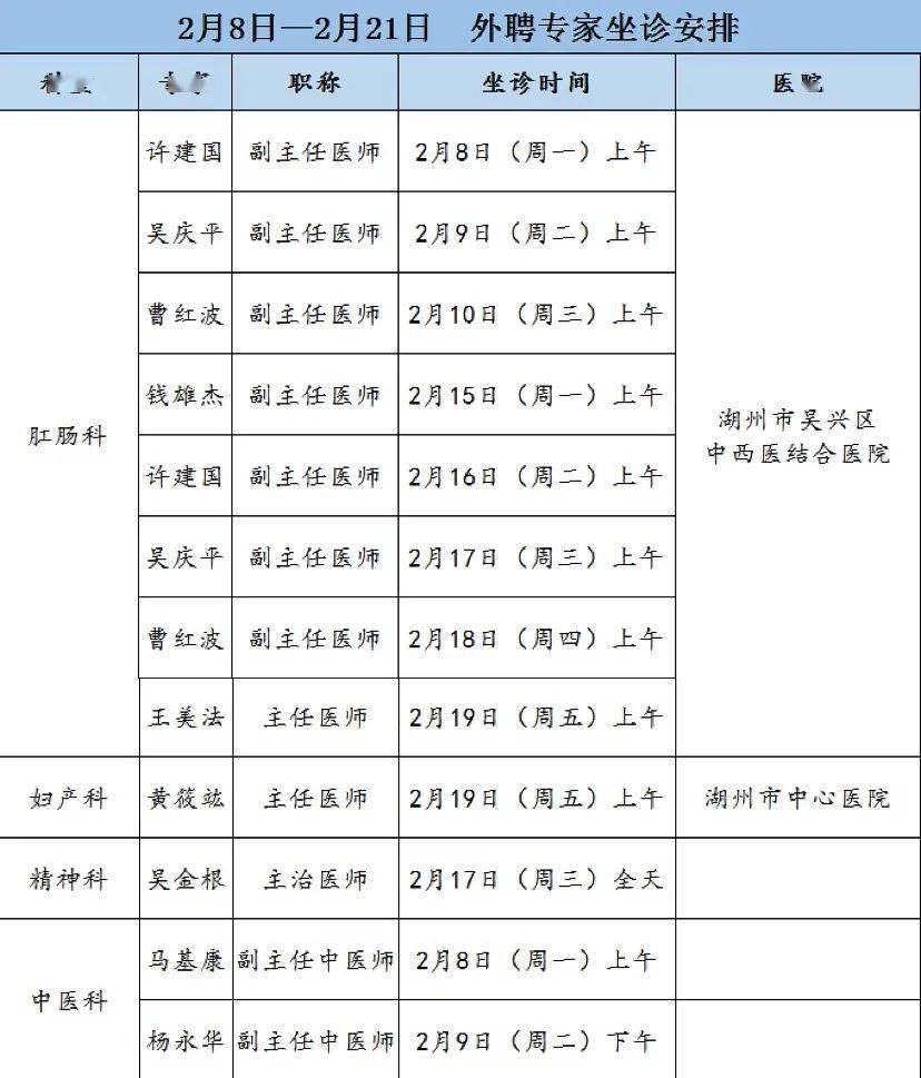 外聘专家坐诊时间