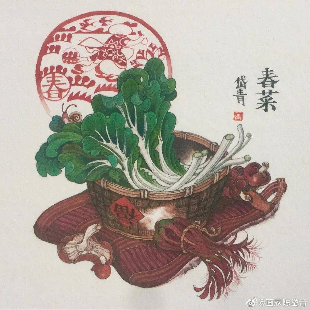 插画| 国画美食才有新年味