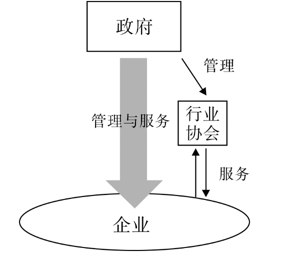 脱钩后行业协会与政府,企业互动关系示意图