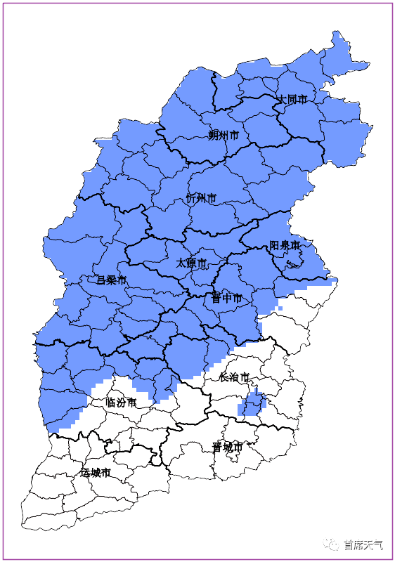 预警区域:大同,朔州,忻州,吕梁,太原,阳泉,晋中大部,临汾西北部,长治