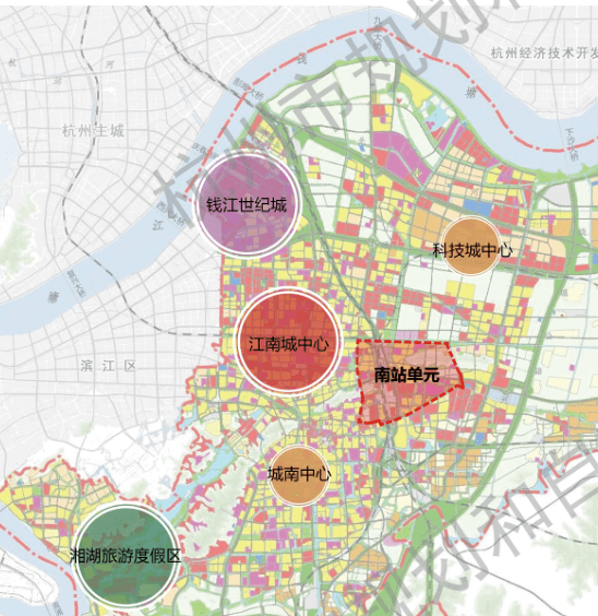 南站单元区位图(杭州市规划和自然资源局) 更重要的是,南站新城距离