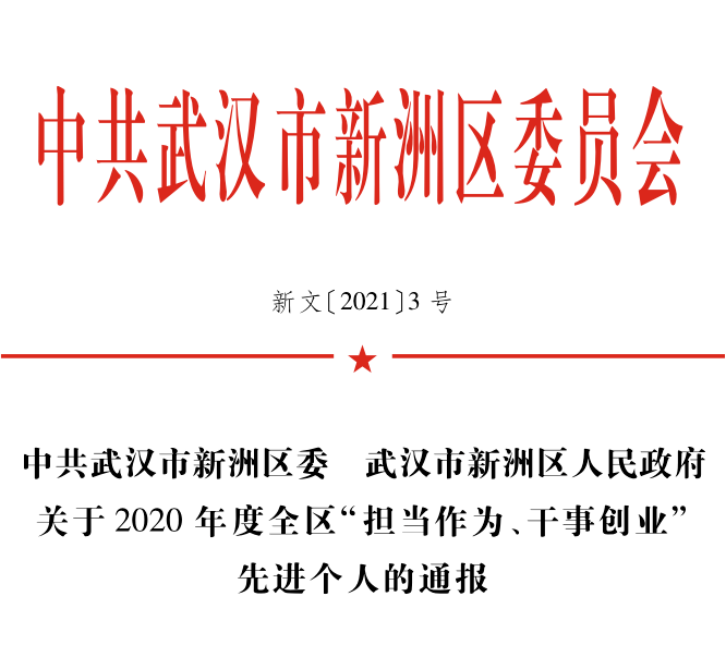 2020年度新洲区这些绩效单位先进个人获表彰