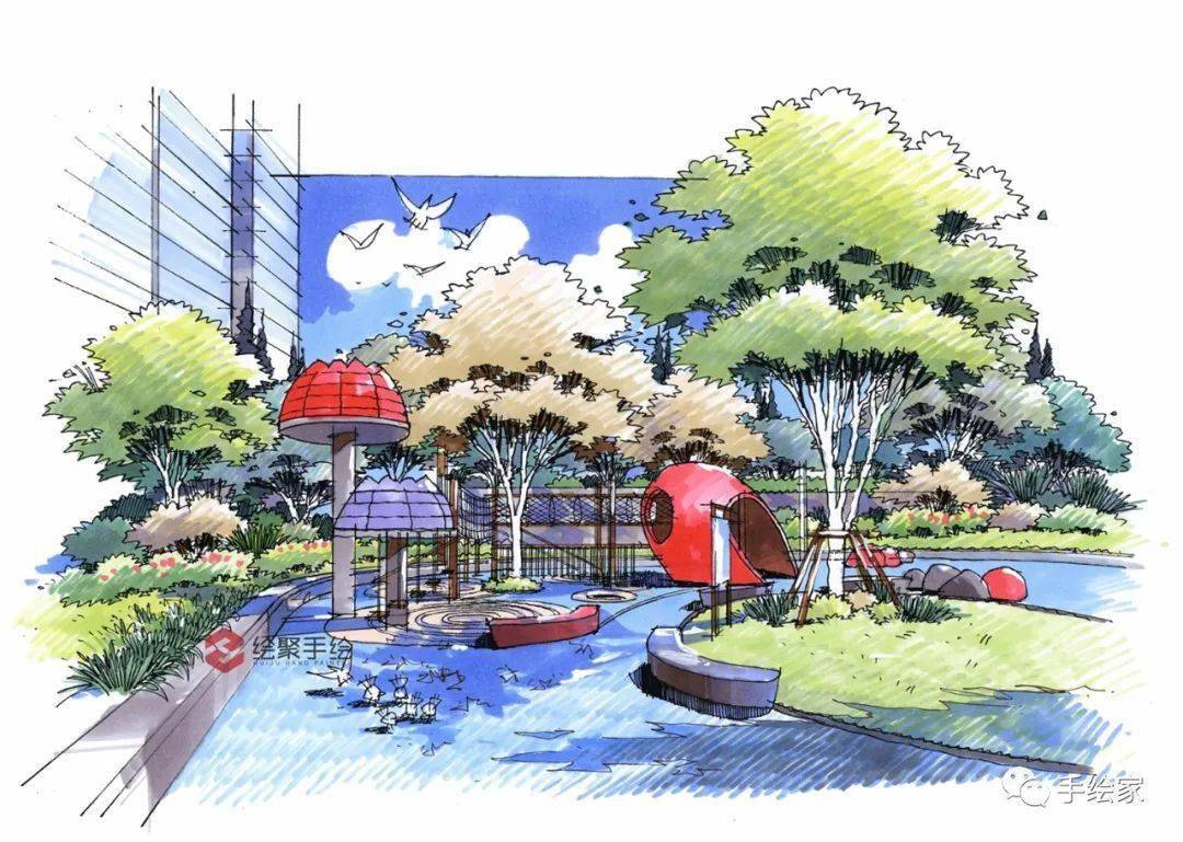 居住区儿童乐园景观空间设计手绘表达