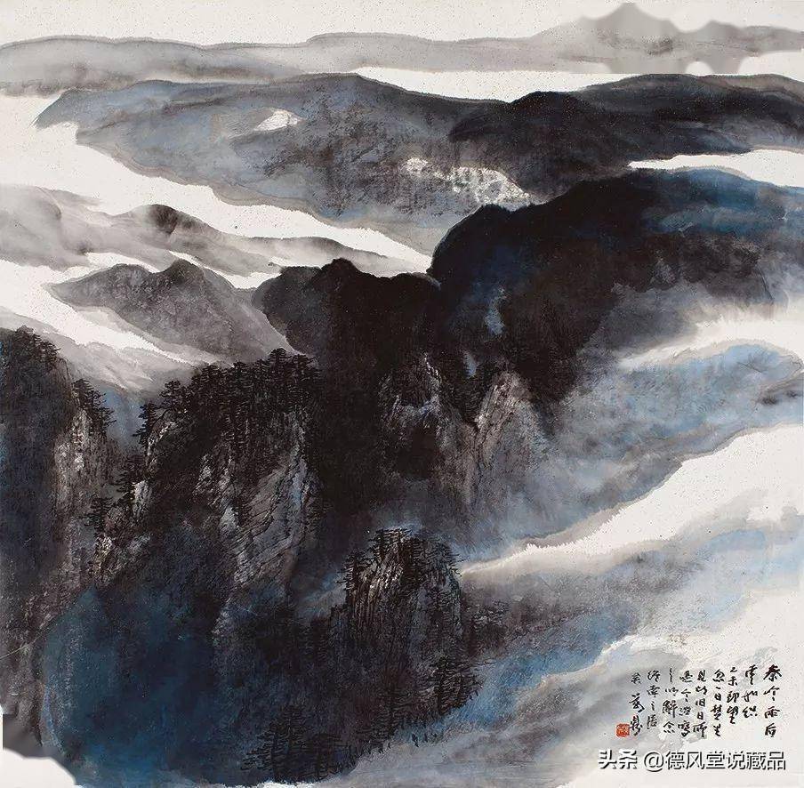 万鼎泼墨泼彩山水画,比其师何海霞浓重,比张大千沉稳