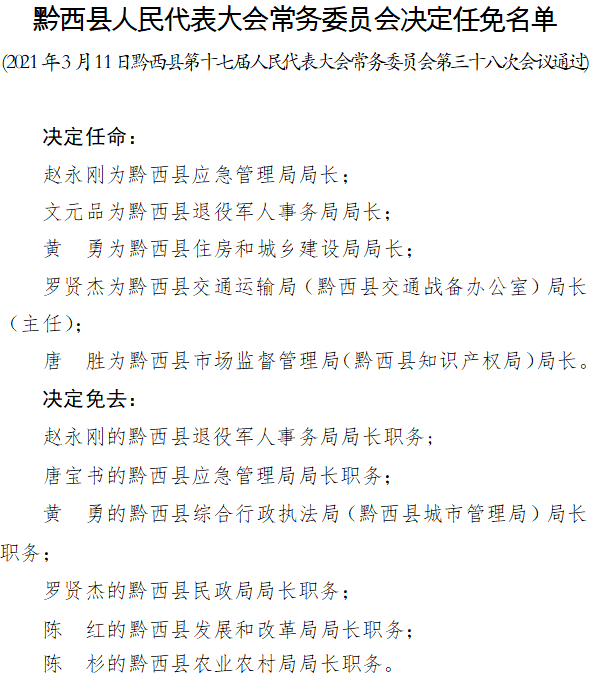 毕节最新人事任免