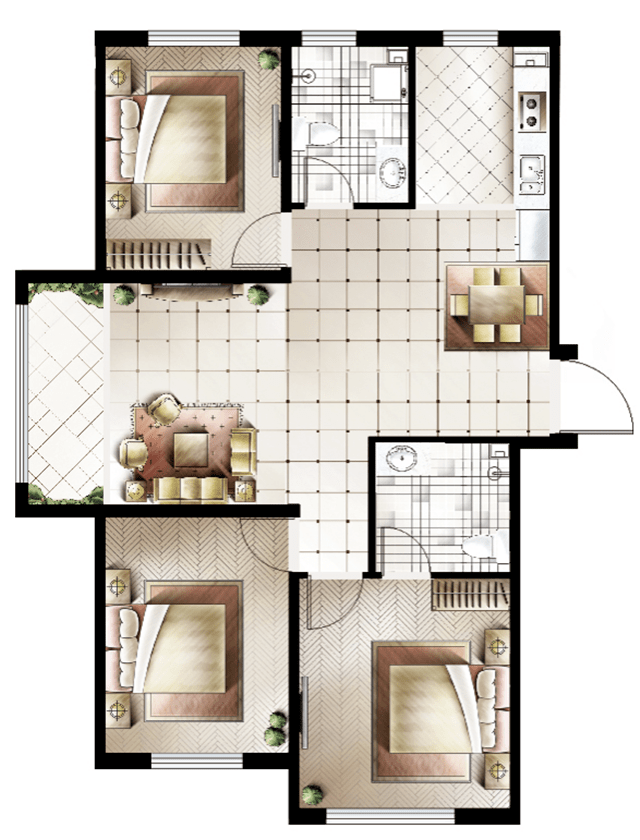 6969建面约124 三室两厅两卫6969建筑面积约95㎡方正两居