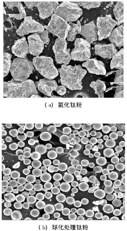 氢化钛粉经频等离子球化前后微观组织