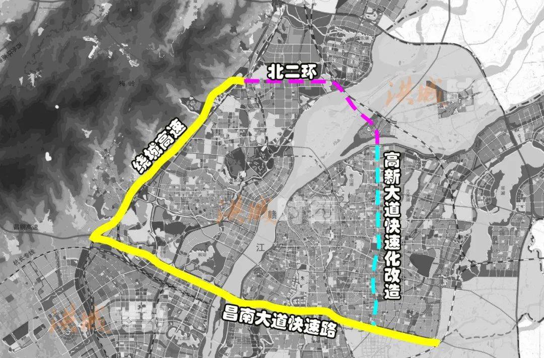 西绕城高速,北二环形成南昌二环快速路环网形成南昌东部南北大通道将