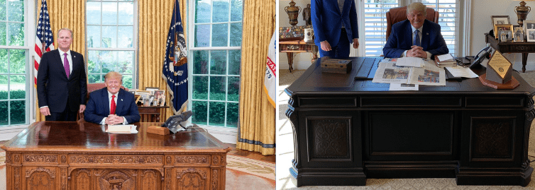 特朗普白宫办公室(左)及新办公室(右)