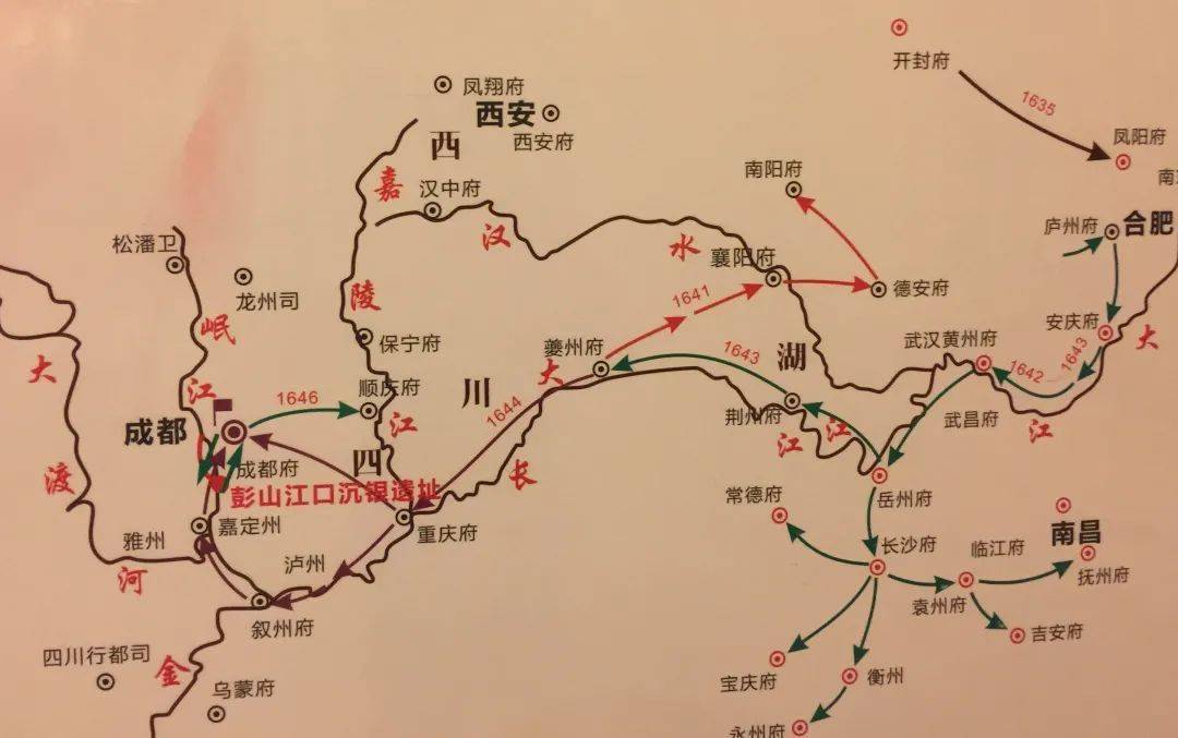 张献忠主要行军路线图